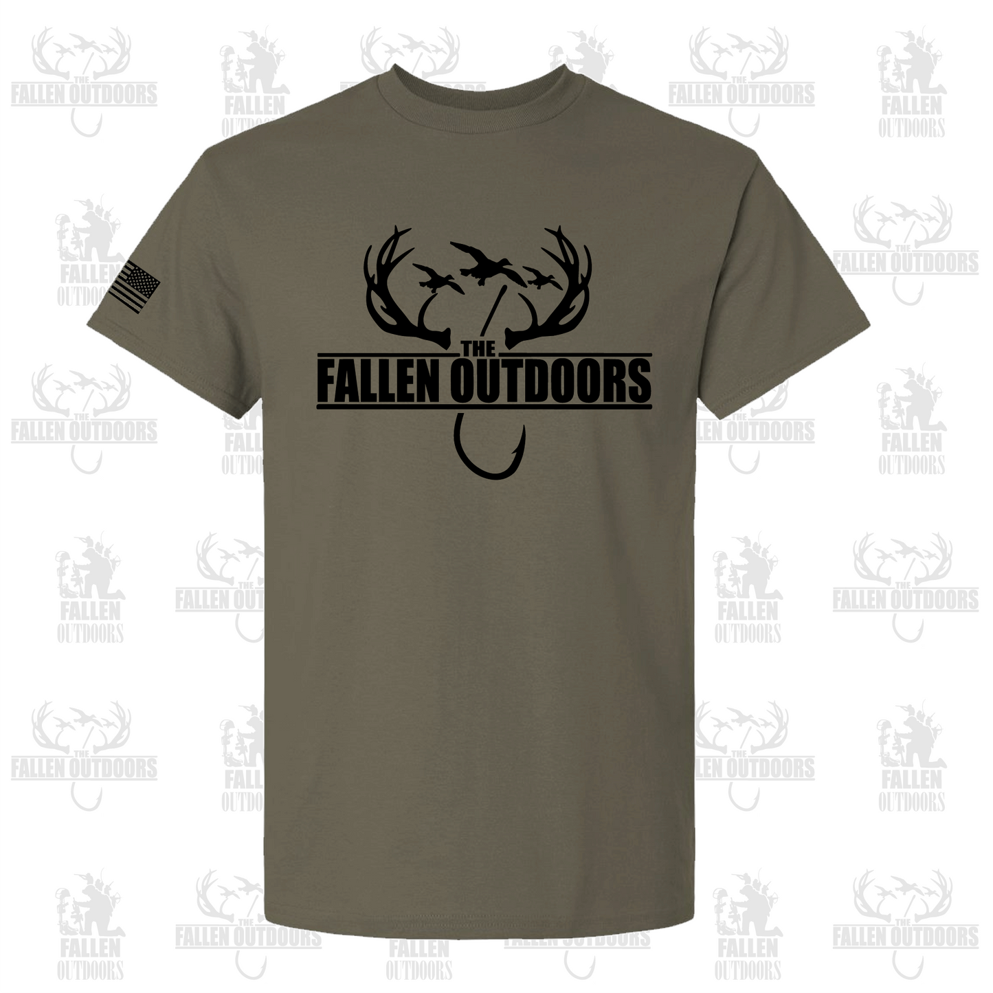 Hooks & Horns Men's Olive Green T-Shirt
