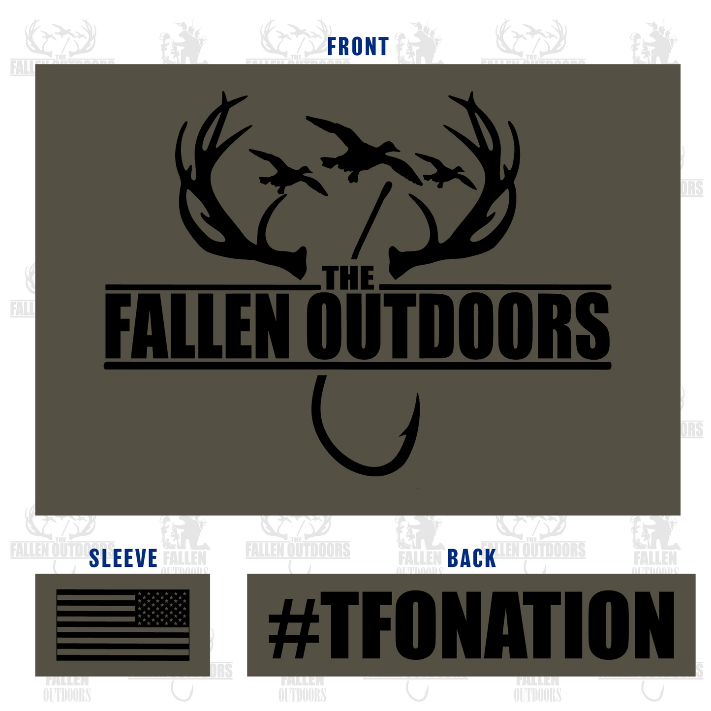 Hooks & Horns Men's Olive Green T-Shirt