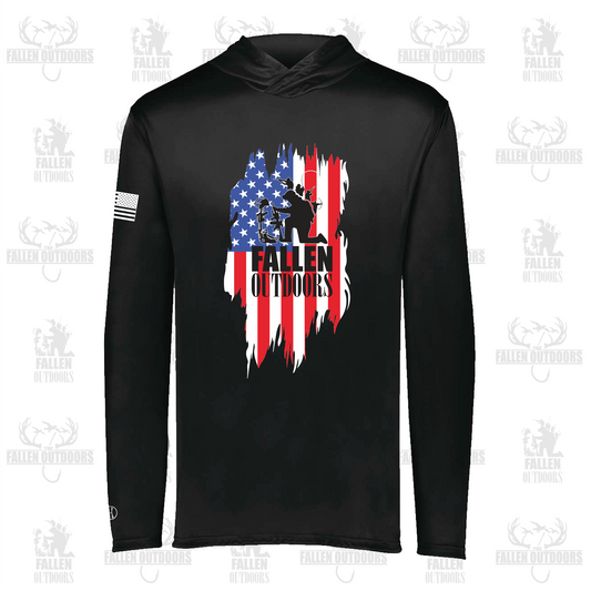 Tattered Flag Men's Black Hooded UPF Shirt