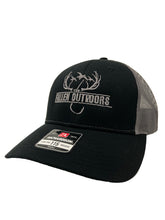 Load image into Gallery viewer, Hooks &amp; Horns Trucker Hat (Black/Charcoal)