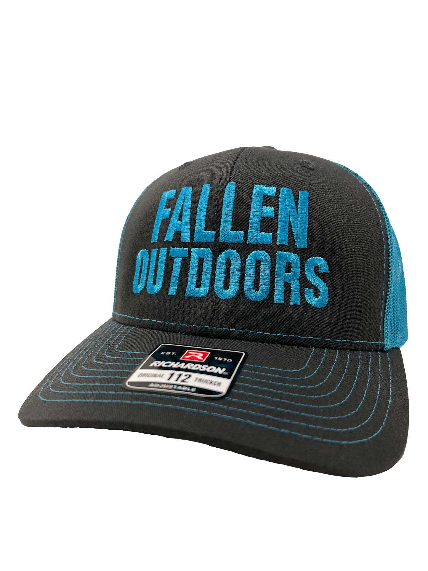 Fallen Outdoors Trucker Hat (Charcoal/Neon Blue)