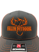 Load image into Gallery viewer, Hooks &amp; Horns Trucker Hat (Charcoal/Orange)