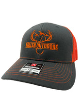 Load image into Gallery viewer, Hooks &amp; Horns Trucker Hat (Charcoal/Orange)